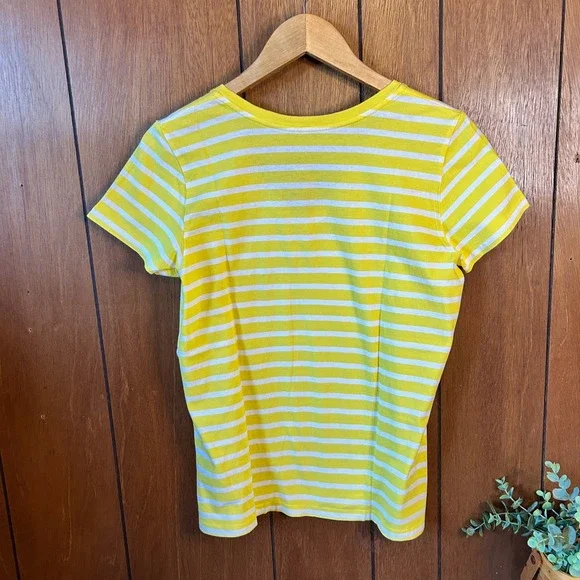 Ralph Lauren Womens T Shirt Large Yellow White Striped V Neck Pony Logo - Picture 6 of 6
